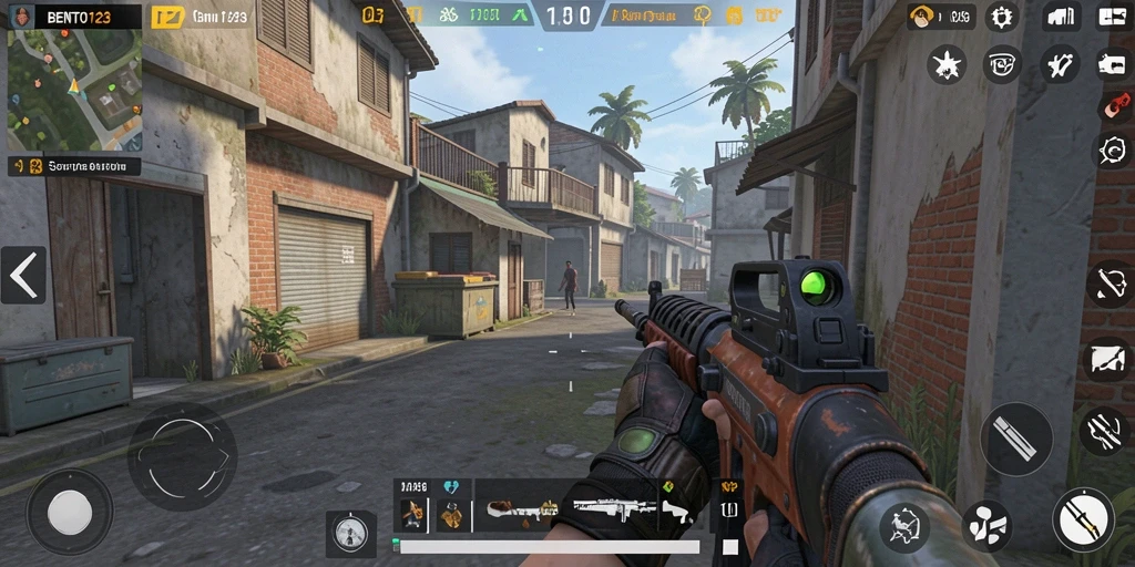 Screenshot menampilkan aksi seru dalam BENTO123 gameplay FPS.