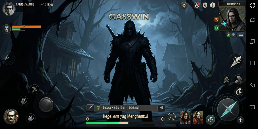 Screenshot gameplay GASWIN menampilkan suasana mencekam yang menghantui.