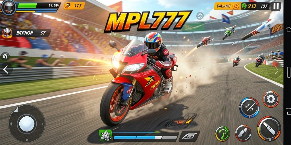 Gameplay seru balapan motor MPL777 di trek menantang.