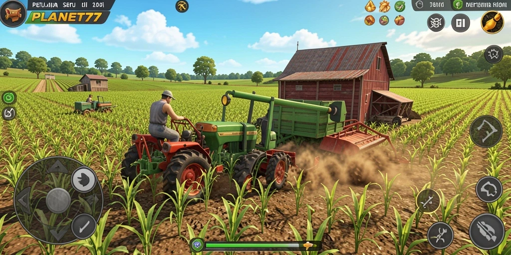 Screenshot menunjukkan gameplay seru di dunia pertanian.