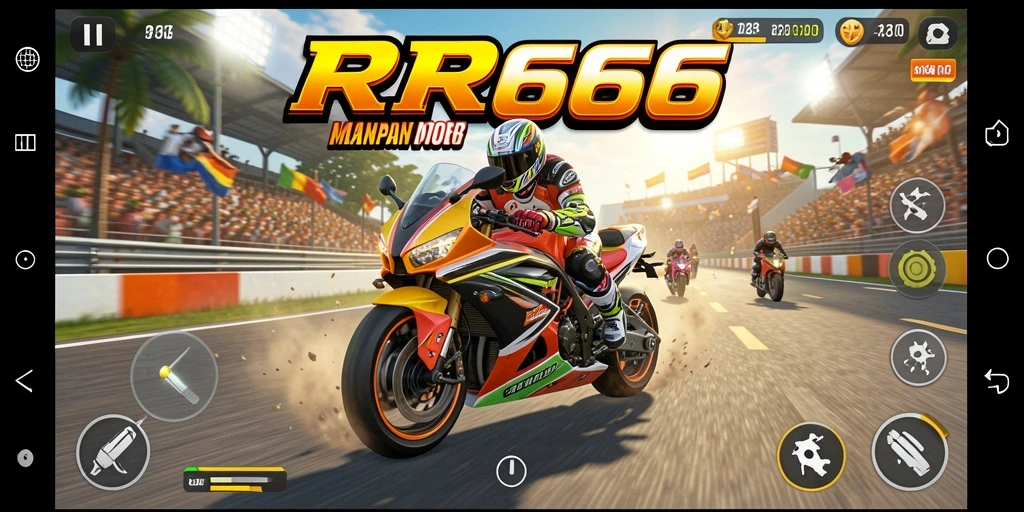 Tampilan gameplay seru balapan motor RR666 yang menegangkan.