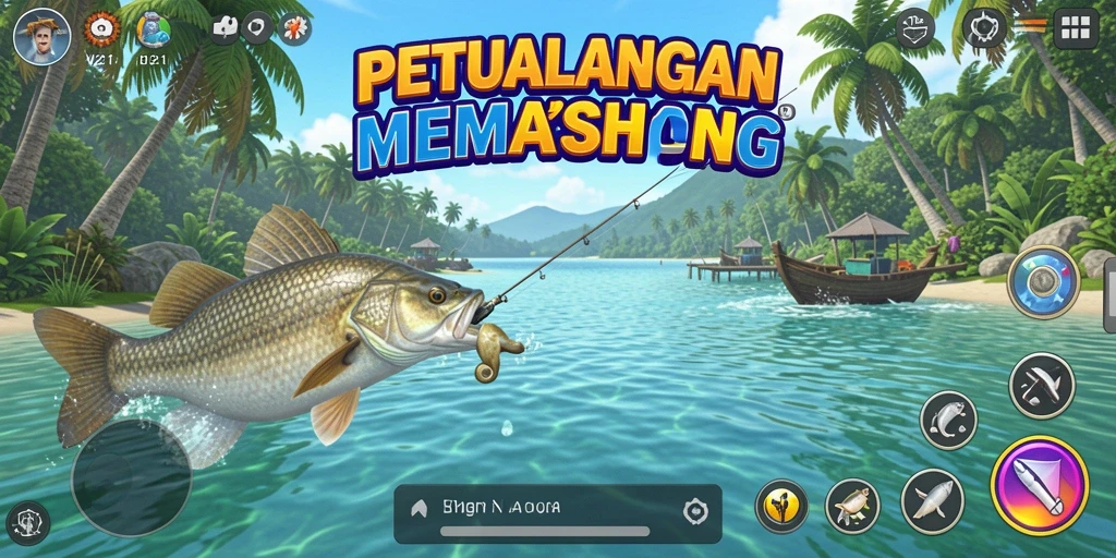 Tampilan gameplay yang mendebarkan dalam V21 dengan pengalaman memancing realistik.